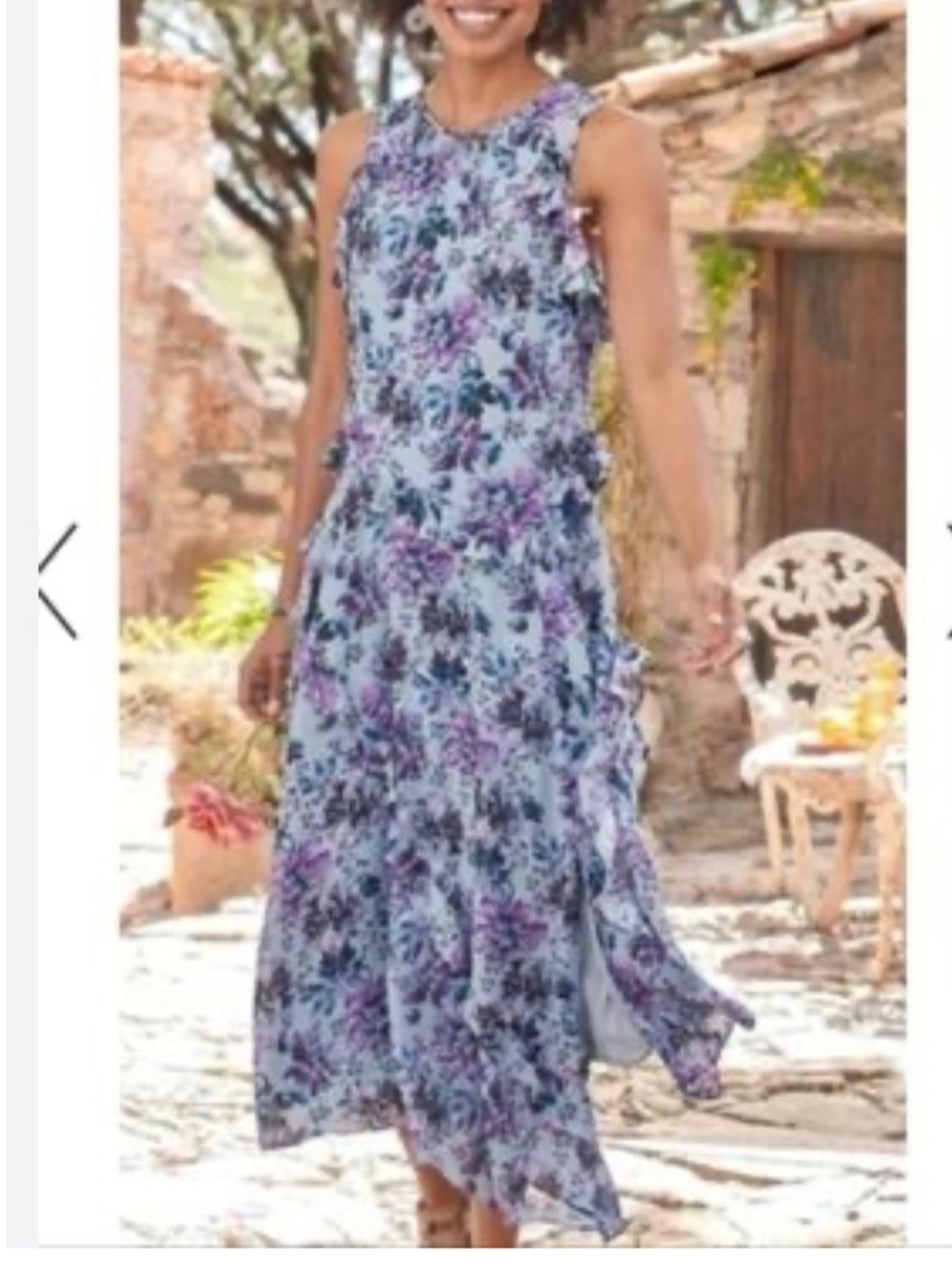 Sundnce Lavender Blue FLoral Ruffle SLeeveless Maxi Dress Size XXL